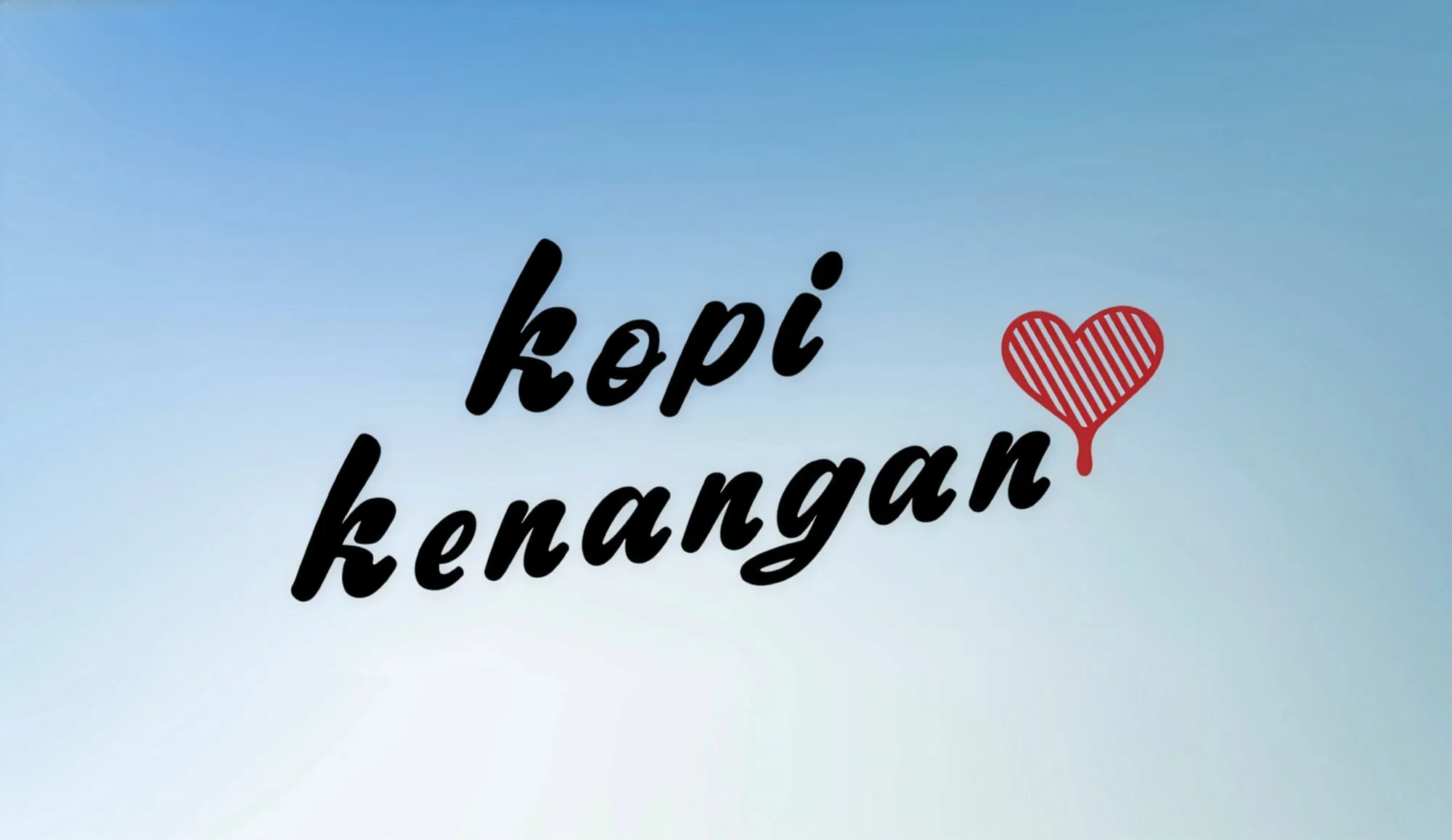 Title slide: the words kopi kenangan in black script on a pale blue gradient, beside a red striped heart.